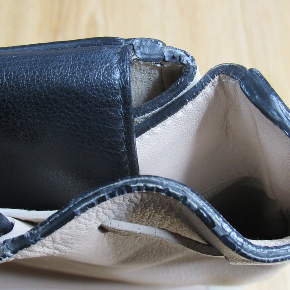 Furla Leather and Suede Drawstring Tote Bag Purse Beige and Black - Picture 10 of 10